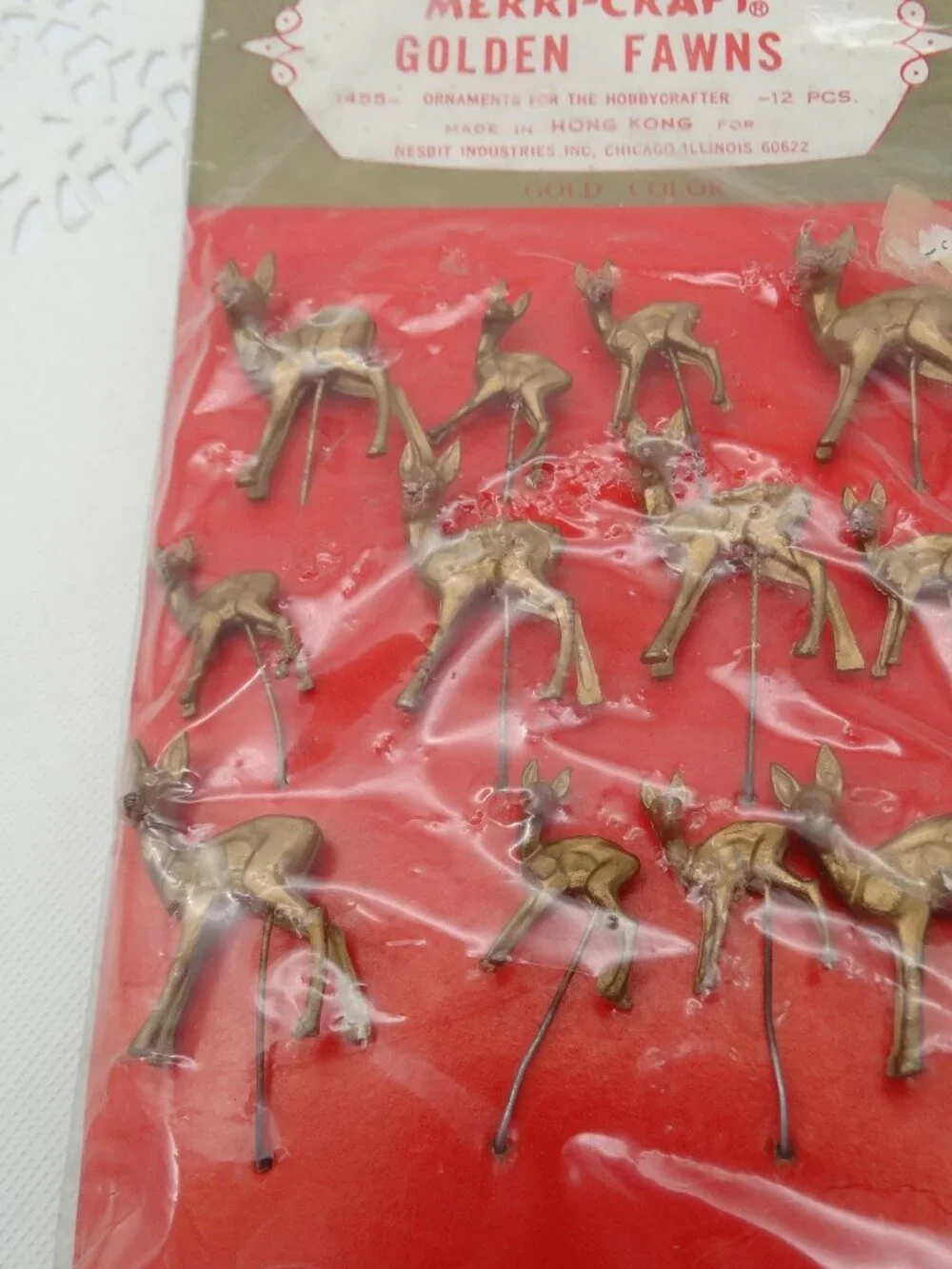 Vintage Merri-Craft Golden Fawns 12 Christmas Craft Picks Made in Hong Kong